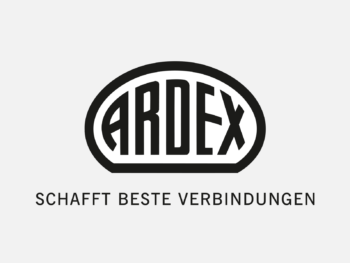 Logo ARDEX in Farbe auf grauem Hintergrund