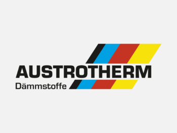 Logo AUSTROTHERM in Farbe auf grauem Hintergrund