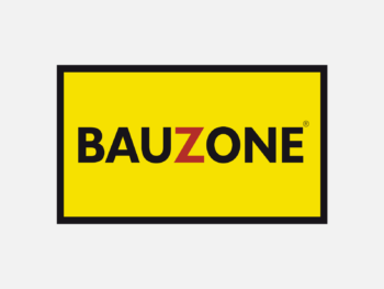 Logo BAUZONE in Farbe auf grauem Hintergrund