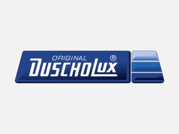 Logo Duscholux in Farbe auf grauem Hintergrund
