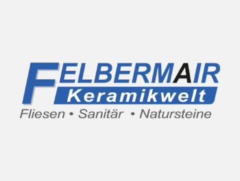 Logo Felbermair Keramikwelt in Farbe auf grauem Hintergrund
