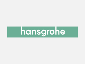 Logo hansgrohe in Farbe auf grauem Hintergrund