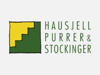 Logo Hausjess, Purrer & Stockinger in Farbe auf grauem Hintergrund