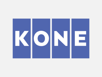 Logo KONE in Farbe auf grauem Hintergrund