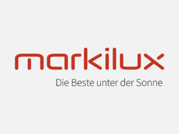 Logo Markilux in Farbe auf grauem Hintergrund