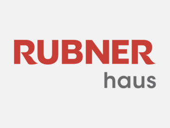 Logo Rubner Haus in Farbe auf grauem Hintergrund