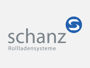 Logo Schanz Rollladensysteme in Farbe auf grauem Hintergrund