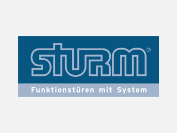 Logo Sturm in Farbe auf grauem Hintergrund