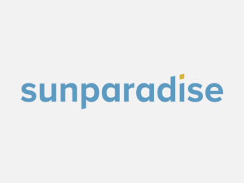 Logo sunparadise in Farbe auf grauem Hintergrund