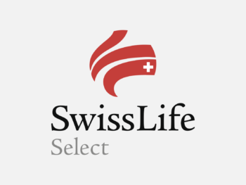Logo SwissLife Select in Farbe auf grauem Hintergrund