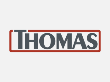 Logo Thomas Zentralstaubsauger in Farbe auf grauem Hintergrund