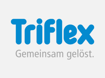 Logo Triflex in Farbe auf grauem Hintergrund