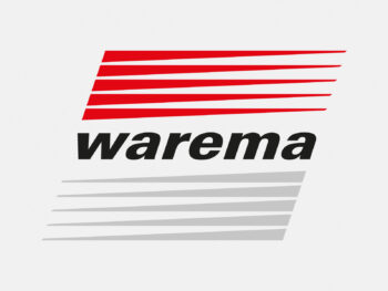Logo Warema in Farbe auf grauem Hintergrund