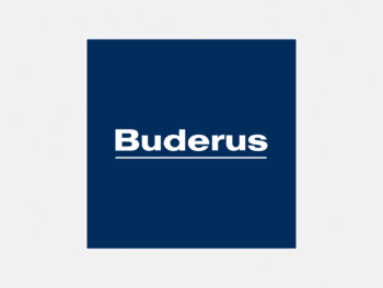 Logo Buderus in Farbe auf grauem Hintergrund