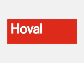Logo Hoval in Farbe auf grauem Hintergrund