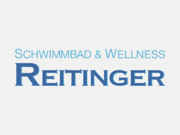 Logo Schwimmbad & Wellness Reitinger in Farbe auf grauem Hintergrund